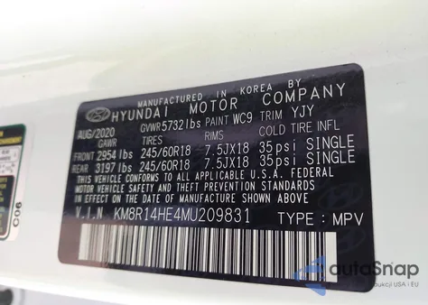 2021 Hyundai Palisade Se z USA, uszkodzony, nr VIN KM8R14HE4MU209831